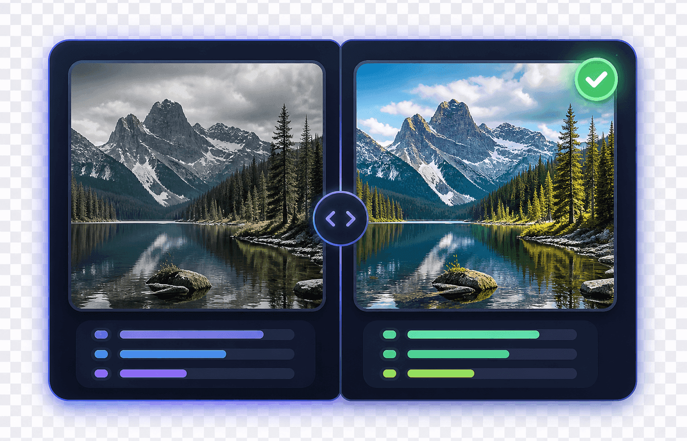 Example product comparison showing an original image beside a smaller optimized result